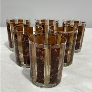 Vintage Georges Briard Brown Marbled Old Fashioned Drinking Glasses set of 6